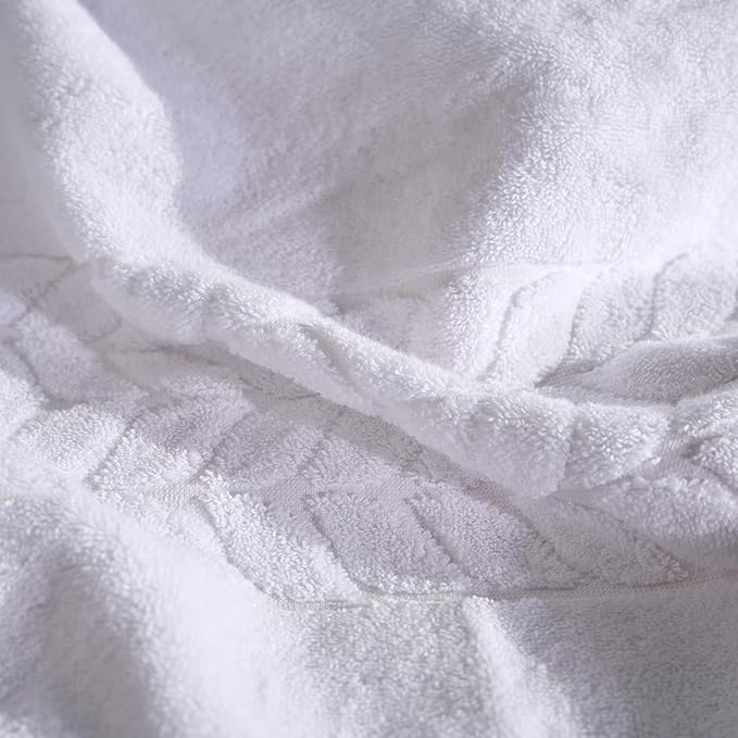 BAGNO MILANO Organic Turkish Cotton Bath Towels, Luxury Jacquard Collection, Certified Organic Highly Absorbent, Soft-Plush Towel Set (White, 2 Pcs Bath Towel Set)