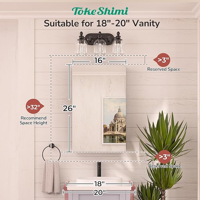 TokeShimi 16x26 Farmhouse Medicine Cabinet Recessed or Surface Mount Aluminum, Tempered Mirror with Adjustable Storage, White Bathroom Mirror Medicine Cabinet Frameless Metal Modern