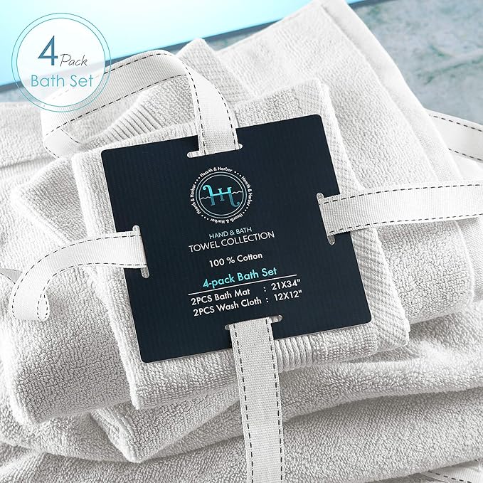 Hearth & Harbor Bath Mat Towels - 100% Ring Spun Cotton Luxury Towels - Ultra Soft & Highly Absorbent, Bathroom Towels, Floor Mat - White