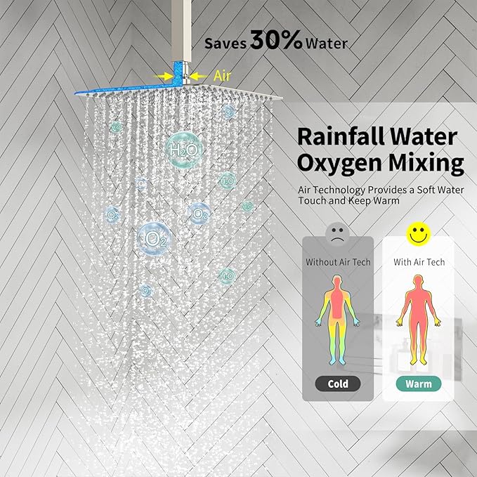 SR SUN RISE 12 Inch Ceiling Mount Brushed Nickel Shower System Bathroom Luxury Rain Mixer Shower Combo Set Ceiling Rainfall Shower Head System Faucet Trim Repair Kits with Rough-in Valve and Trim