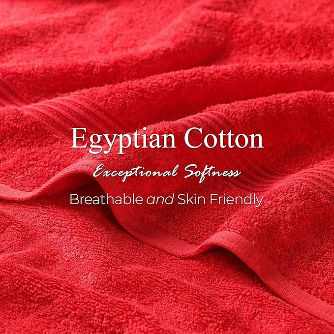 Superior Egyptian Cotton Bath Towel Set, Home Bathroom Towels, Master, Guest Bath, Decor Essentials, Quick Dry, Absorbent, Large Body Towels, Spa, Hotel, Resort, Adult, Kids, Set of 2, Red