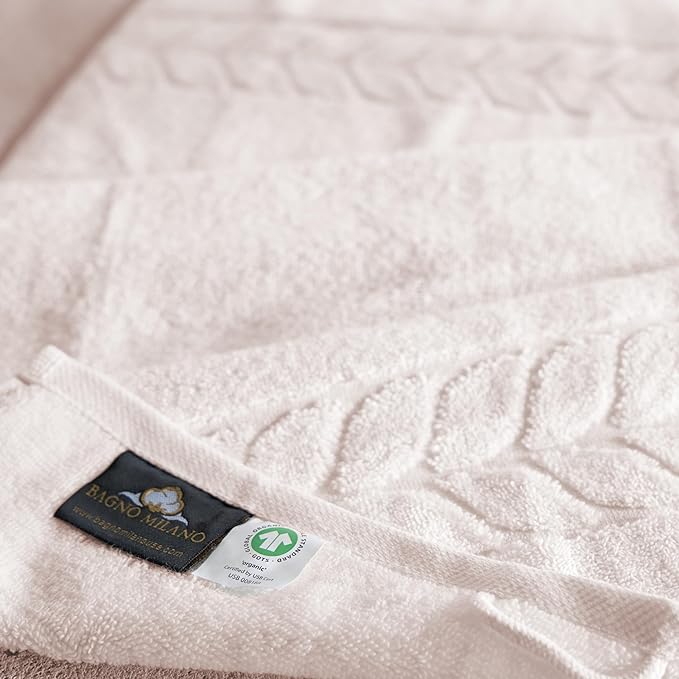 BAGNO MILANO Organic Turkish Cotton Bath Towels, Luxury Jacquard Collection, Certified Organic Highly Absorbent, Soft-Plush Towel Set (Cream, 2 Pcs Bath Towel Set)