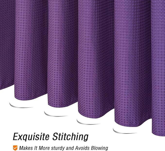 Gibelle Long Shower Curtain 72 x 78, Tall Waffle Weave Textured Fabric Shower Curtain for Bathroom, Water Repellent, Machine Washable, Purple