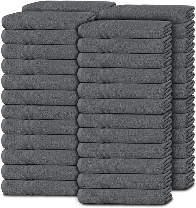Wealuxe Dark Gray Washcloths 48 Pack - 600 GSM 100% Ring-Spun Cotton Wash Cloths for Showering, Highly Absorbent and Soft | 12x12 Inches