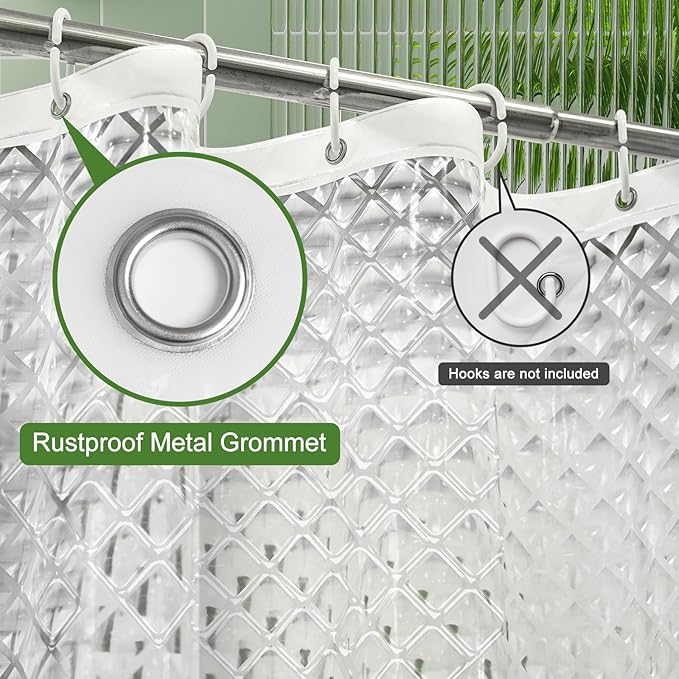 UFRIDAY Clear Shower Curtain Liner 70 x 72 inches, Plastic Waterproof Shower Liner Transparent 3D Water Cube Bath Curtain See Through Shower Curtains Liner Clear with 3 Strong Magnets