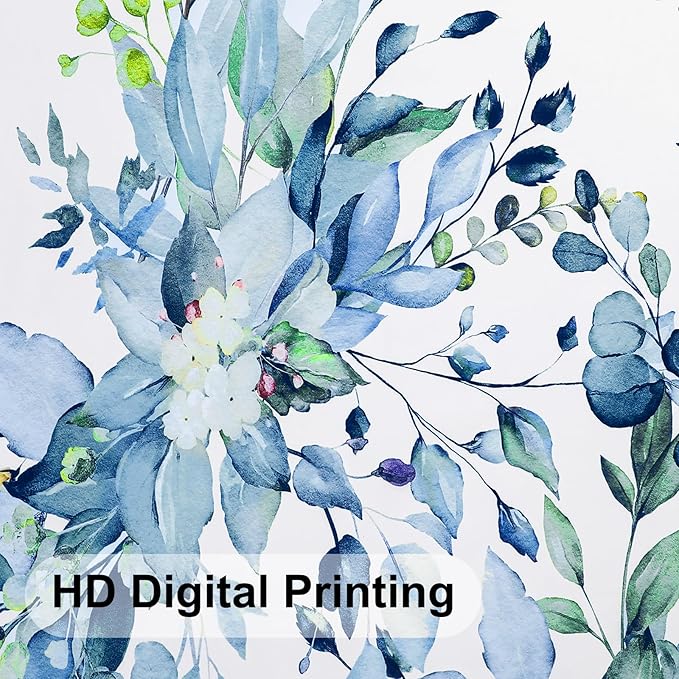 Colorful Star Blue Eucalyptus Waterproof Shower Curtain Set with Hooks, Minimalist Watercolor Floral Print Bathroom Décor, Plant Leaves Washable Fabric Shower Curtain, 72 x 84 Inch