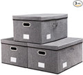 PRANDOM Storage Bins with Lids [3-Pack] Linen Fabric Foldable Storage Boxes Organizer Containers Baskets Cube with Cover Grey(23.4X15.9X11.4)