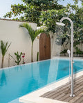 Free Standing Outdoor Shower Stainless Steel, 5-Function Nickel Shower Kit with 10''Rain Shower Head,Outdoor Shower Fixture for Backyard Beach Poolside,Floor Mounted