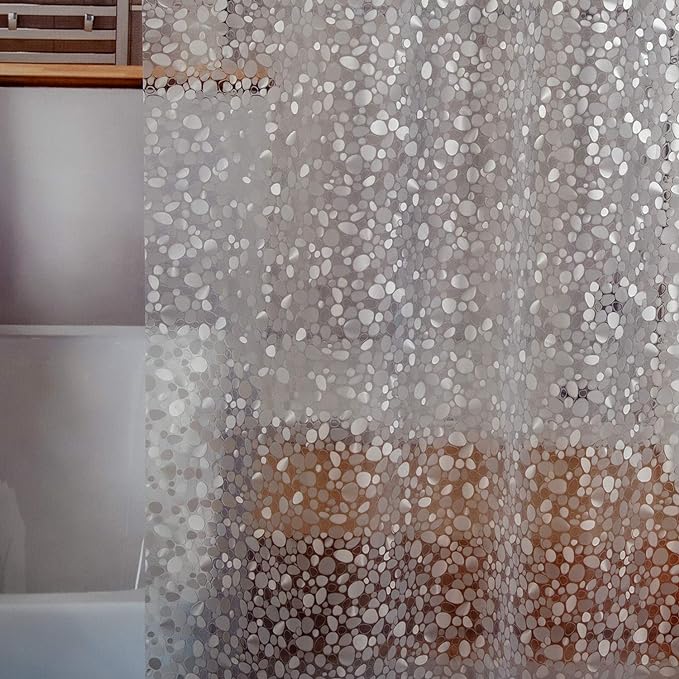 Bostofy Waterproof Shower Curtain Liner 8G EVA Thick Shower Curtain with Heavy Duty 3 Bottom Magnets, Shower Liner for Shower Stall, Bathtubs, 3D Pebble Pattern, 72 x 72,12 Hooks