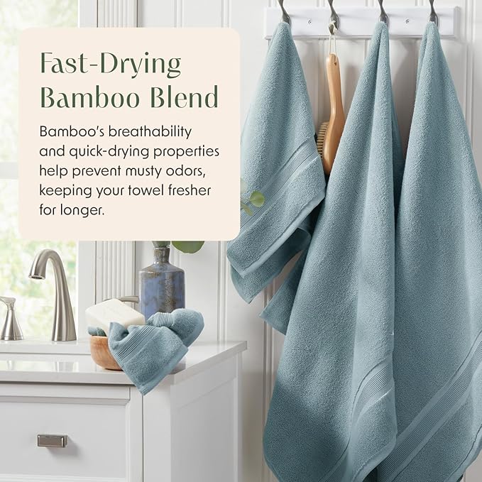 Springtree Home Luxury Bamboo Rayon Bath Towel Set of 4 | 35% Bamboo Rayon - 65% Cotton | Absorbent Quick-Dry Towels for Bathroom | Oeko-TEX Standard 100 Cotton | Aegean