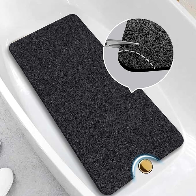 Asvin Soft Textured Bath, Shower, Tub Mat, 47x16 Inch, Phthalate Free, Non Slip Comfort Bathtub Mats with Drain, PVC Loofah Bathroom Mats for Wet Areas, Quick Drying