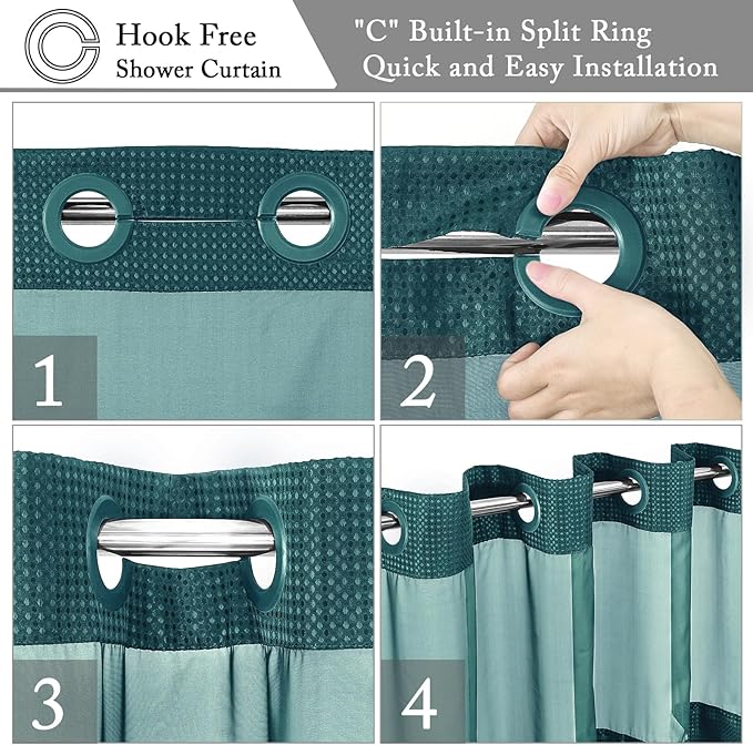 Gibelle No Hook Waffle Weave Shower Curtain with Snap-in Fabric Liner Set for Bathroom, Hotel Style with Mesh Top Window, Waterproof & Washable, Seaweed Green, 72x74
