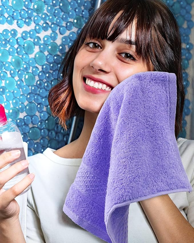 Cleanbear Wash Cloths Cotton Facecloths, Large Face Cloths 6 Ultra-Soft Washcloths for Bathroom and Guestroom, Fade-Resistant Face Towels 13 by 13 Inches (Lavender)