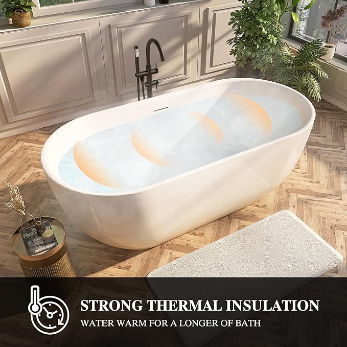 67" Acrylic Freestanding Bathtub, Contemporary Freestanding Tub with Overflow and Drain, cUPC Certified, Gloss White