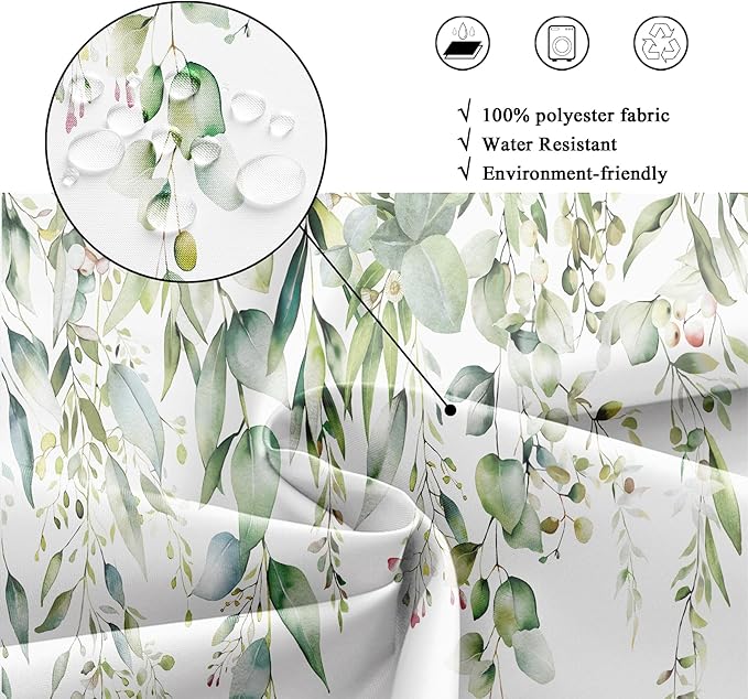 Riyidecor Extra Long Eucalyptus Leaves Shower Curtain for Bathroom Decor 72Wx96H Sage Green Botanical Plants Spring Leaf Floral Herbs Art Printed Fabric Polyester Waterproof 12 Pack Plastic