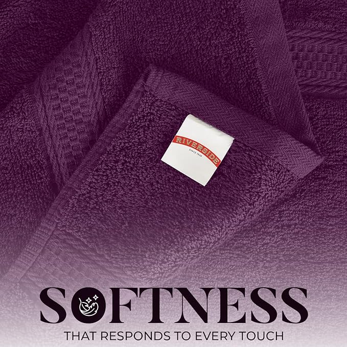 RIVERSIDE 100% Ring Spun Cotton Large Bath Towels Set of 4, 27 x 54 Inches – Quick Dry, Soft & Highly Absorbent Towels for Shower & Bathroom – Luxury 600 GSM Towels for Home, Spa, Gym, Hotel, Purple