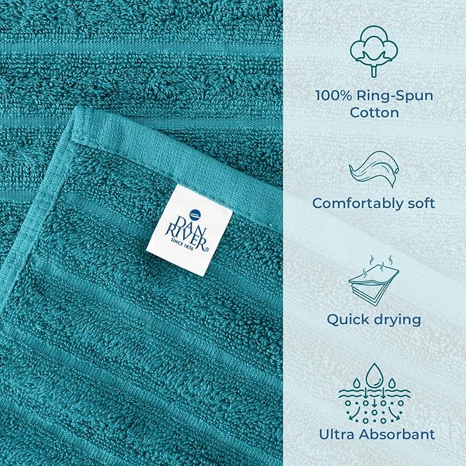 DAN RIVER Pack of 2 Bath Sheet 35x70 Inches, Premium Ribbed Oversized Towels for Adults, Super Soft and Quick Dry - Teal
