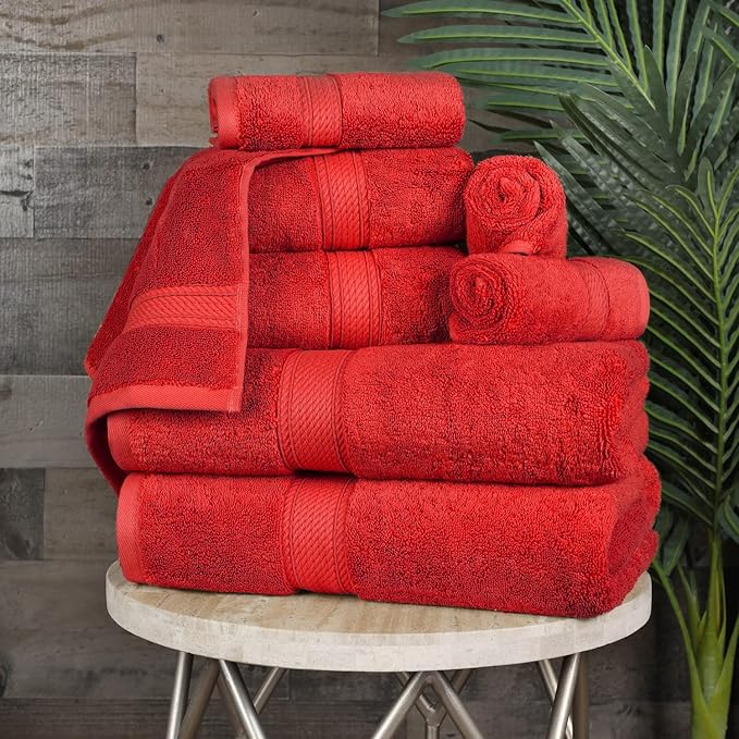 BLUENILEMILLS Madison Egyptian Cotton Towels, Towel Set for Bathroom, Shower, Hotel, Plush, 800 GSM, Highly Absorbent and Ultra-Soft Towels, Bath Essentials, 8 Piece Assorted Towel Set, Red
