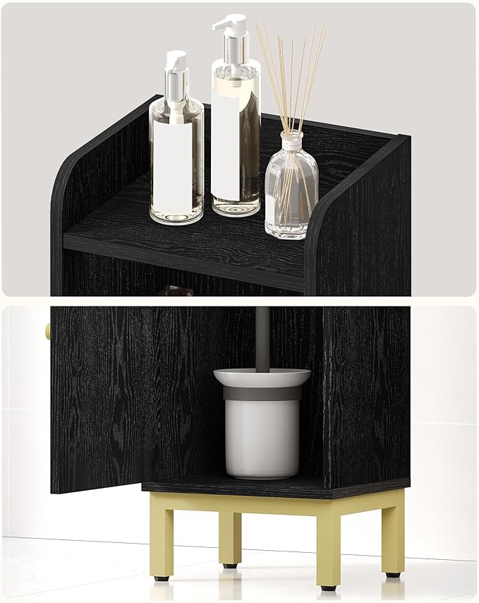 Bathroom Storage Cabinet, Small Corner Floor Cabinet with Door and Shelves, Narrow Toilet Paper Holder, Bathroom Organizer with Adjustable Shelf, for Small Spaces, Black BC38204GV1