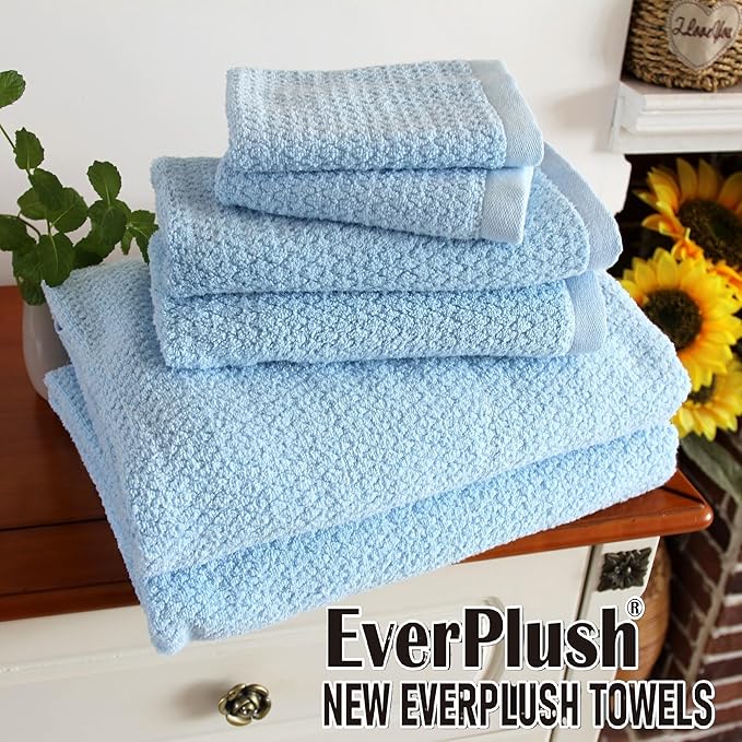 Minor Flaws - Everplush Diamond Jacquard 6 Pieces Bath Towel Set, Luxury Super Soft Oversized everplush Towels, Highly Absorbent everplush Diamond Jacquard Quick Dry Bath Towel for Bathroom Aqua