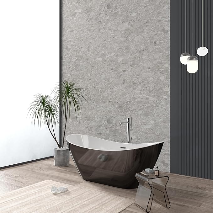 59 Inch Acrylic Freestanding Bathtub, Soaking Bathtub with Matte Drain and Overflow, Modern Square Tub with Deep Ergonomic Design, Double-Walled Insulation for Bathroom Relaxation, cUPC Certified