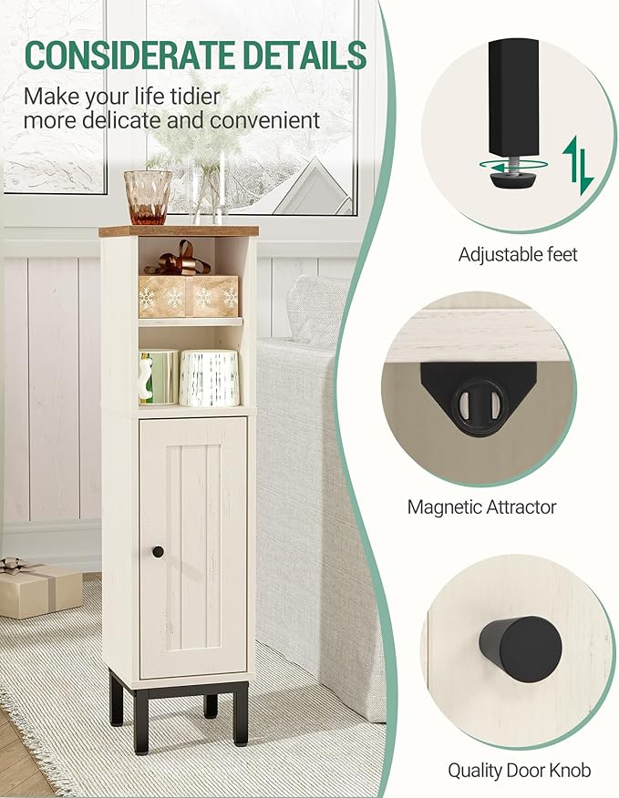 Bathroom Storage Cabinet, Corner Floor Cabinet with Shelves, Customized Door Opening Direction, Bathroom Organizer with Adjustable Shelf for Kitchen, Living, Toilet Paper Cabinets White Brown