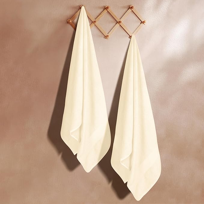 GLAMBURG Premium Cotton Oversized 2 Pack Bath Sheet 35x70-100% Pure Cotton - Ideal for Everyday use - Ultra Soft & Highly Absorbent - Machine Washable – Ivory