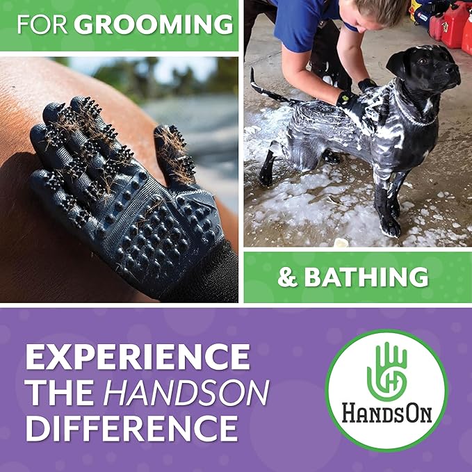 H HANDSON Pet Grooming Gloves - Patented #1 Ranked, Award Winning Shedding, Bathing, & Hair Remover Gloves - Gentle Brush for Cats, Dogs, and Horses (Green, Small)