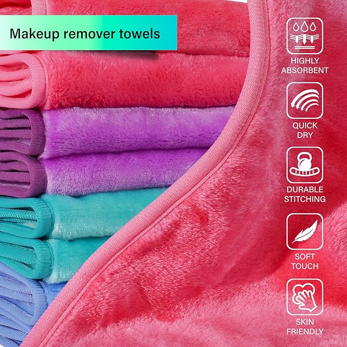 Nugilla Makeup Remover Cloths, 8 Packs Makeup Remover Towels Reusable Face Wash Cloth, Soft Microfiber Face Cloth for Women