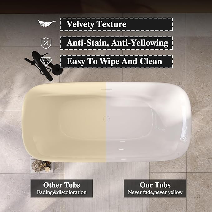 67" Acrylic Freestanding Bathtub, Soaking Tub for Bathroom, Stand Alone Tub, cUPC Certified, Integrated Overflow and Drain, Gloss White