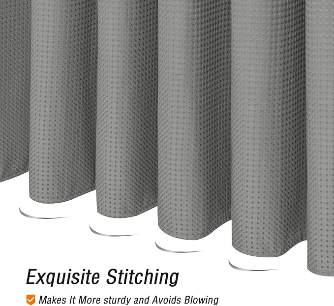 Gibelle Long Shower Curtain 72 x 78, Tall Waffle Weave Textured Fabric Shower Curtain for Bathroom, Water Repellent, Machine Washable, Grey