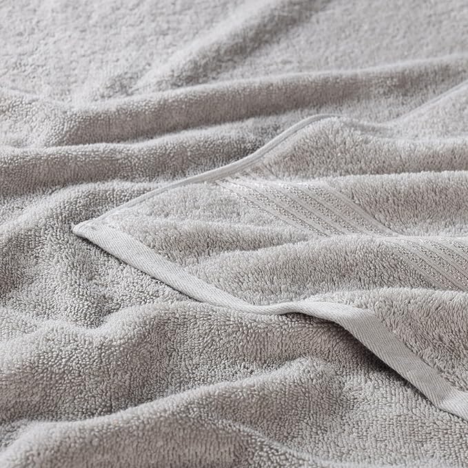 Superior Egyptian Cotton Bath Towel Set, Home Bathroom Towels, Master, Guest Bath, Decor Essentials, Quick Dry, Absorbent, Large Body Towels, Spa, Hotel, Resort, Adult, Kids, Set of 2, Silver