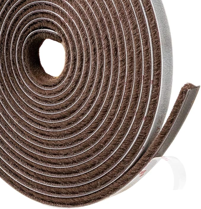 TORRAMI Brush Weather Stripping Adhesive for Window and Door 11/32 inch x 3/16 inch x 16 ft, Windproof Dustproof Energy-Efficient Weather Seal, Brown