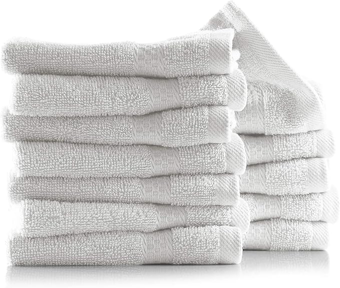 Hearth & Harbor Washcloths 12 Pack - 100% Cotton Washcloth for Body and face, High Absorbent and Soft 13"x13" Body Wash Cloth, Quick Dry - White Washcloths