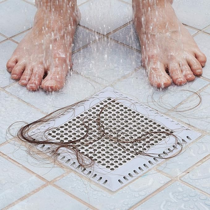 Shower Drain Hair Catcher/Drain Strainer/Shower Drain Cover for Bathroom Floor Drain, Stainless Steel and Silicone (Patented Product)