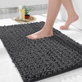 Yimobra Bathroom Rugs Non Slip Washable - Ultra Soft Absorbent Chenille Bath Mat, Quick Dry Shaggy Floor Carpet for Tub Shower, Dark Gray Home Decor Accessories, 24x17 Inch