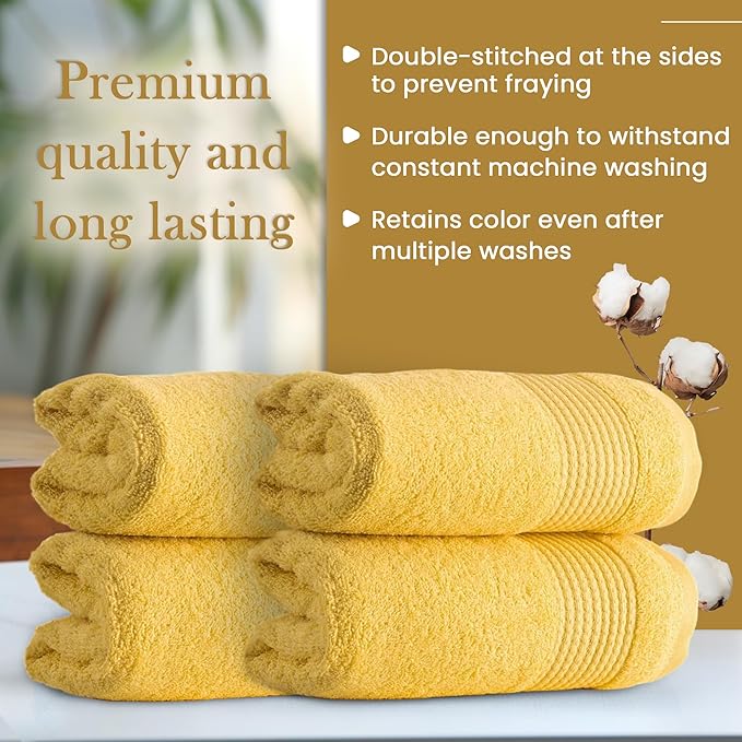 HALLEY Turkish Cotton Towels (Pack of 4) Hand Towels Super Soft Highly Absorbent 100% Cotton Towels for Bathroom and Kitchen for Mother’s Day (Lemon Yellow)