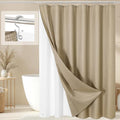 3 in 1 Extra Long Beige Shower Curtain Set-72 W x 84 H, Tan Waffle and PEVA Liner Set with 12 Stainless Steel Hooks, Waterproof Fabric for Bathroom