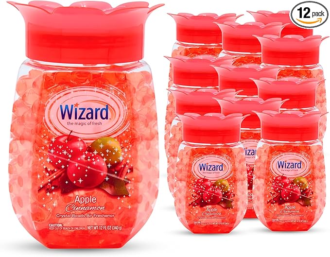 12 WIZARD Odor Eliminator Gel Beads - 12 oz, Air Freshners For Bathroom. Rooms, Per Areas and Car Freshner - Apple Cinnamon