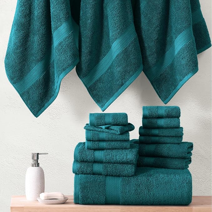 LANE LINEN 100% Cotton 6 Piece Bath Towel Set - Ring Spun, Quick Dry, Super Soft & Highly Absorbent - 2 Bath, 2 Washcloths, 2 Bathroom Hand Towels - Hotel Quality Luxury Bathroom Towel Set - Sea Port