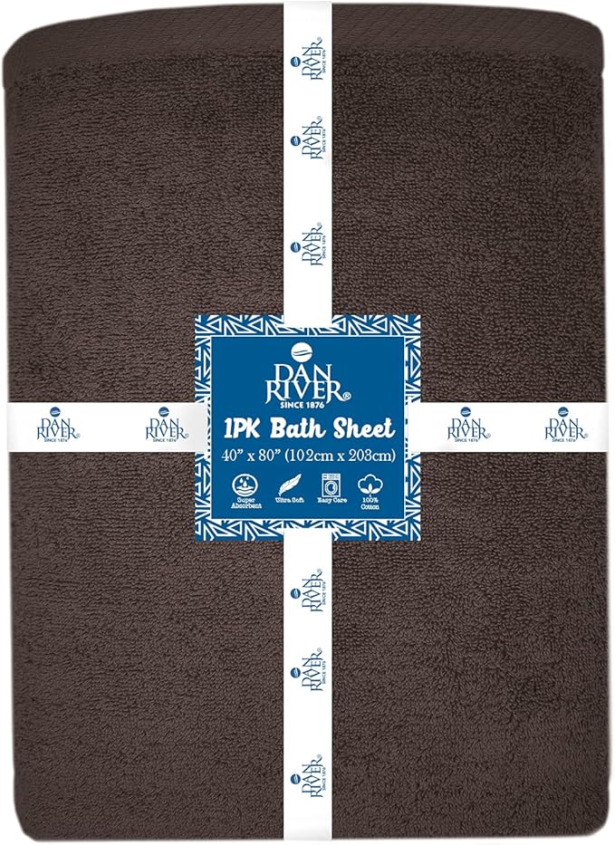 DAN RIVER Pack of 1 Bath Sheet 40x80 Inches, Oversized Bath Sheets Towels for Adults, Fluffy and Soft Plush Towels - Brown