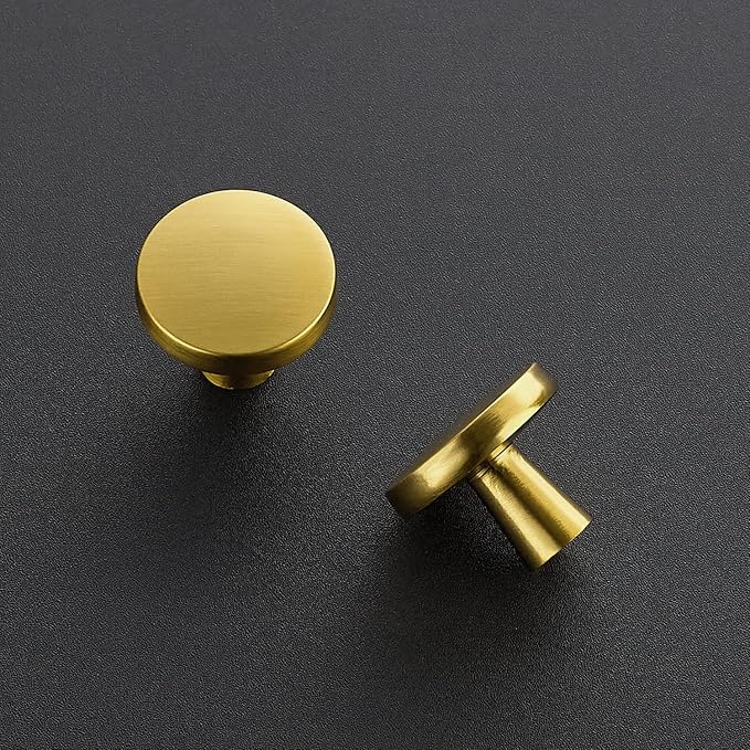 Ravinte 30Pack Drawer Pulls 1-1/4 Inch Kitchen Cabinet Knobs Solid Brushed Brass Round Dresser Drawer Knobs Gold Dresser Knobs Drawer Knobs Simple Cabinet Hardware for Cupboard Drawer Pulls