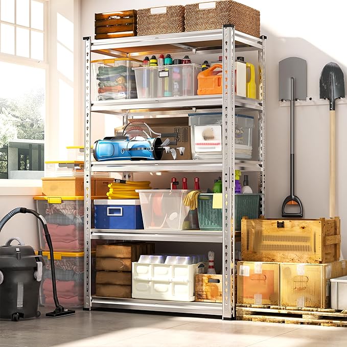 REIBII Storage Shelves 2020LBS Garage Shelving Heavy Duty Metal Shelving Adjustable 5 Tier Pantry Shelves for Garage Closet Kitchen Basement 28" W x 12" D x 59.8" H, 3 Pack