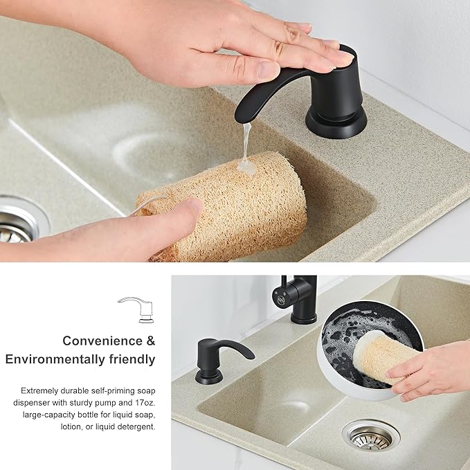 GAGALIFE Kitchen Sink Soap Dispenser with Large Bottle, Built in Sink Soap Dispenser Refill from Top, Matte Black G080B