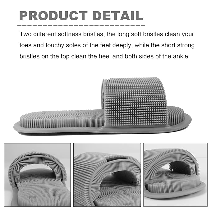 Shower Foot Scrubber with Non-slip Suction Cups, Silicone Bristle Shower Foot Cleaning Brush Slipper for Spa Massager Exfoliating Dead Skin Remover (1 PCS) (Gray)