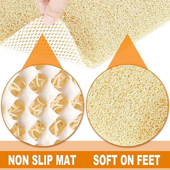 Shower Mats Non Slip for Elderly, 24x32’’Lager Loofah Bath Mats for Shower, Non-Slip Bath Mat for Elderly-Beige