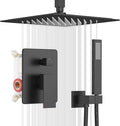 ESNBIA Shower System Black, All Metal Ceiling Shower Faucet Set with Pressure Balance Valve Kit,10" Rain Heads with Handheld Spray Combo, Matte Black