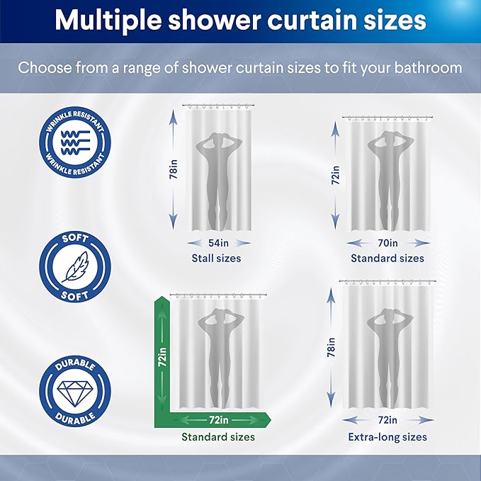 CLOROX 2-in-1 Bathroom Shower Curtain Liner, Durable Fabric, Weighted Magnets for Bath Water Control, Washable Premium Quality, Modern - 72" x 72" Black