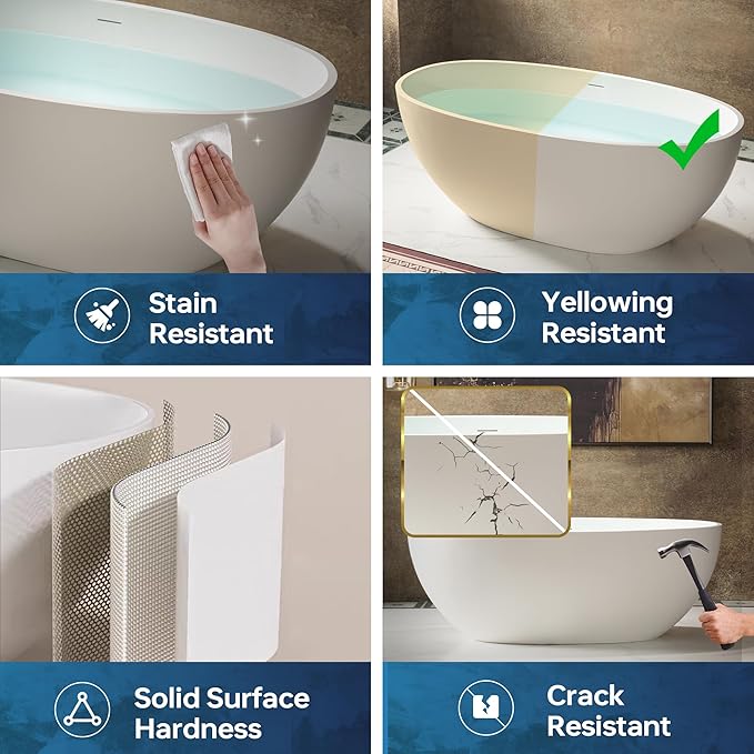 WOODBRIDGE 55 in. x 30.75 in. Stone Resin Luxury Contemporary Solid Surface Freestanding Bathtub in Matte White