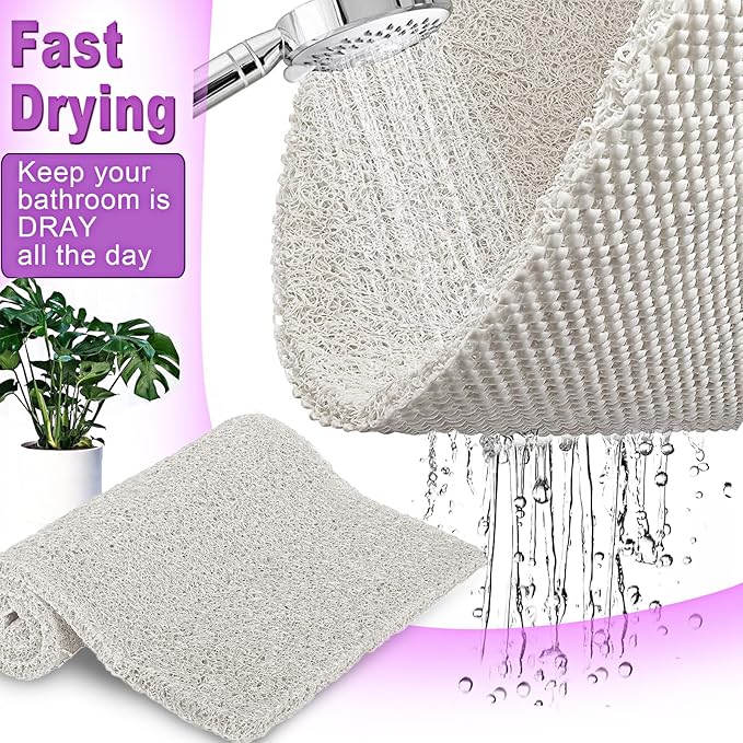 Shower Mats Non Slip for Elderly, 24x47’’Extra Lager Loofah Loofah Bath Mats for Shower, Non-Slip BathMat for Elderly-White